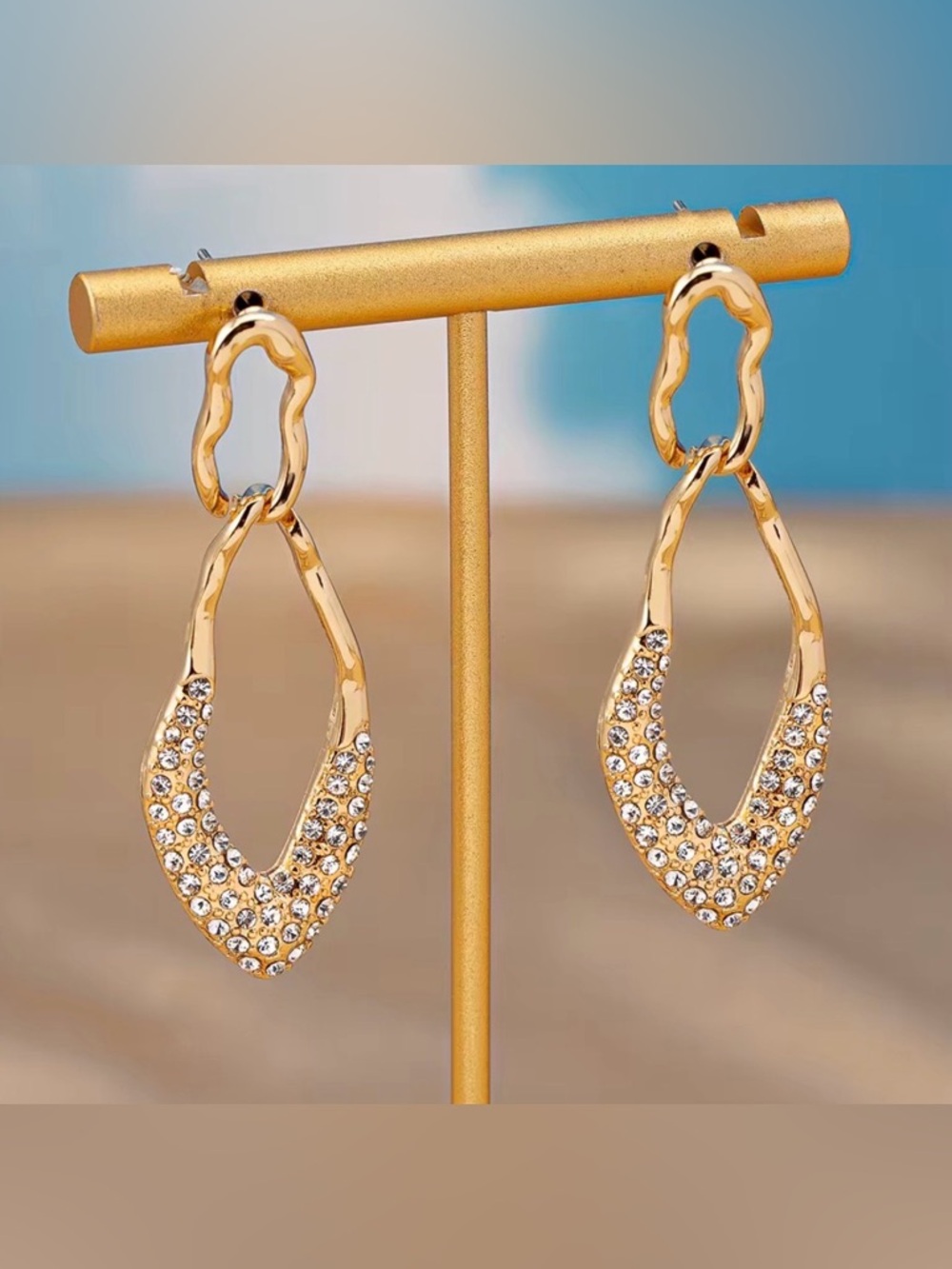 NEW Double Link Post Earrings Dangle Drop Gold Clear Solanales STYLE AP27